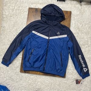 Reebok Men's Blue Windbreaker Hoodie Full Zip Rain Jacket NWT Waterproof Size XL